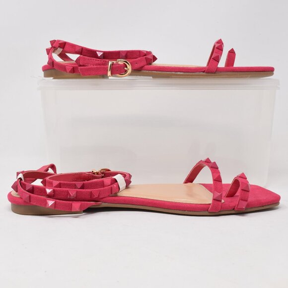 Shoe Dazzle Flat Sandals Worth The Hype Hot Pink 7.5 Studs Strappy New Toe Loop - Picture 6 of 12